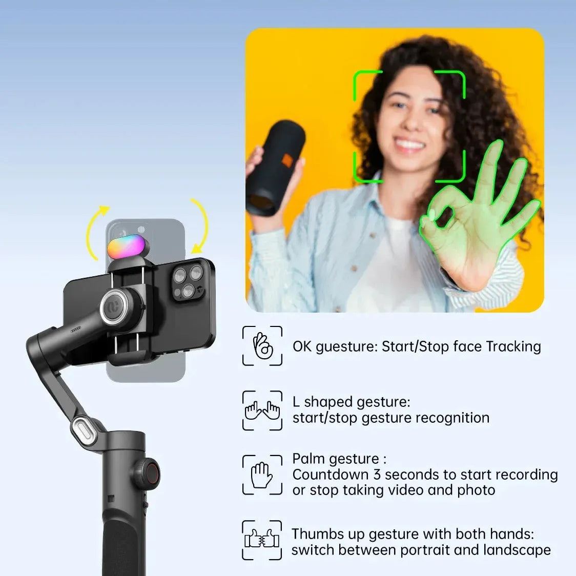 3-Axis Stabilizer for Smartphone, w/Focus Wheel Face/Object Tracking Foldable Gimbal for Video Recording -Smart XE Combo