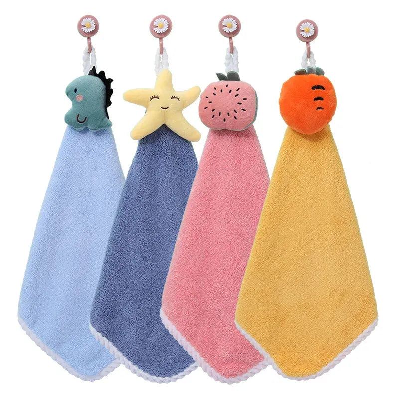 Cute Cartoon Dinosaur Towel for Child Coral Fleece Hangable Thicken Towel Absorbent Hand Towels Cleaning Cloth Rag Handkerchie