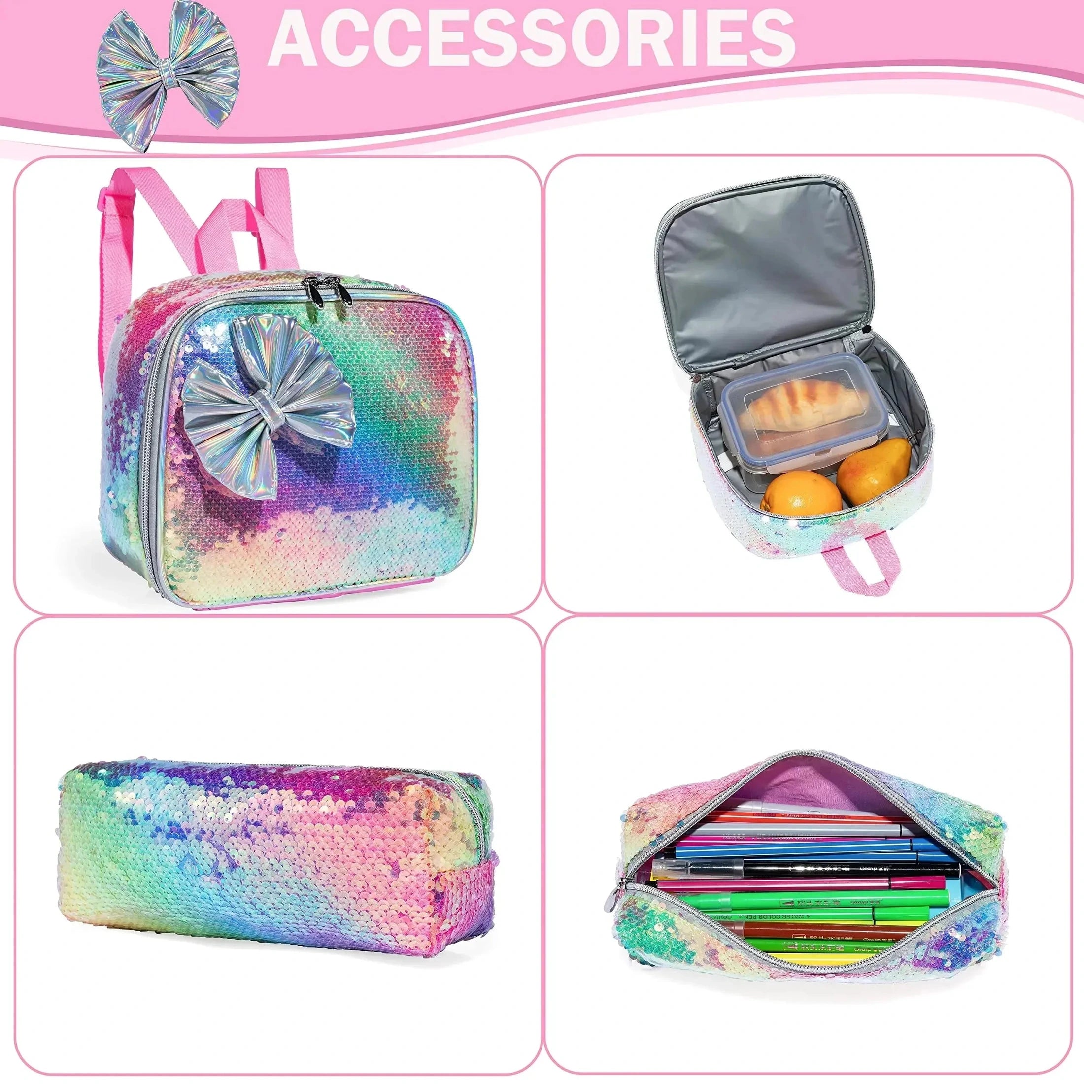 Bikab School Bags 3In1 Kids Bag Children School Bags for Girl 16" Bags for Girls Backpack for Girls Kawaii Backpack