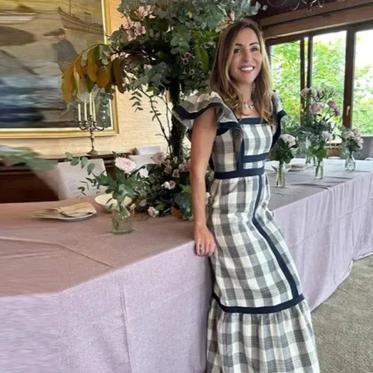 Fashion Print Dress Women Elegant Square Collar Flying Sleeve Female Maxi Dresses 2024 Spring Summer Vacation Lady Vestidos