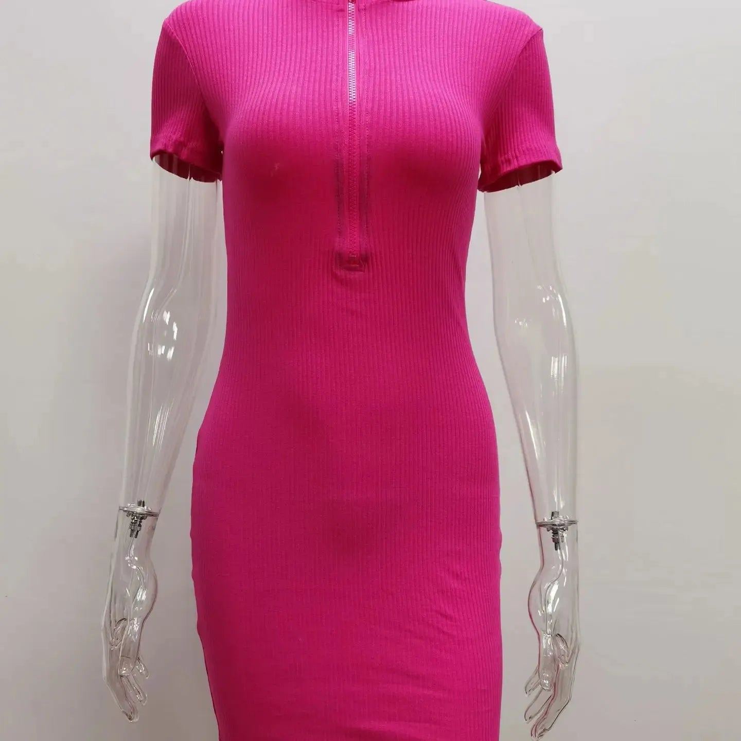 Women's Spring 2023 New Cross border European and American Dress Sexy Wrap Hip Skirt Short Sleeve Zipper miniskirt