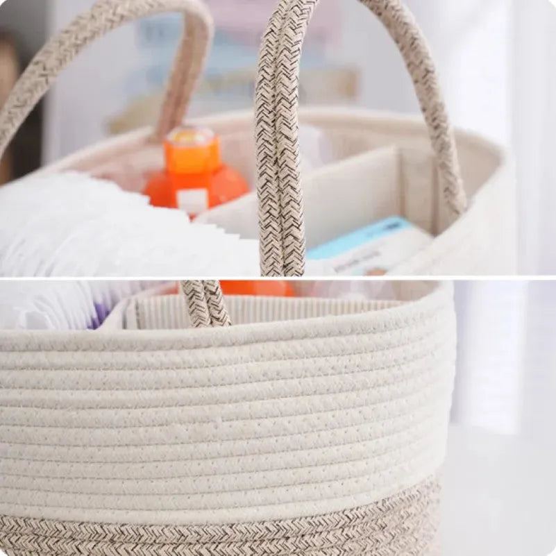 Multifunctional Travel Out Portable Mommy Bag Cotton Rope Diaper Bag Diaper Storage Bag Baby Diaper Storage Basket(38*25*17cm)
