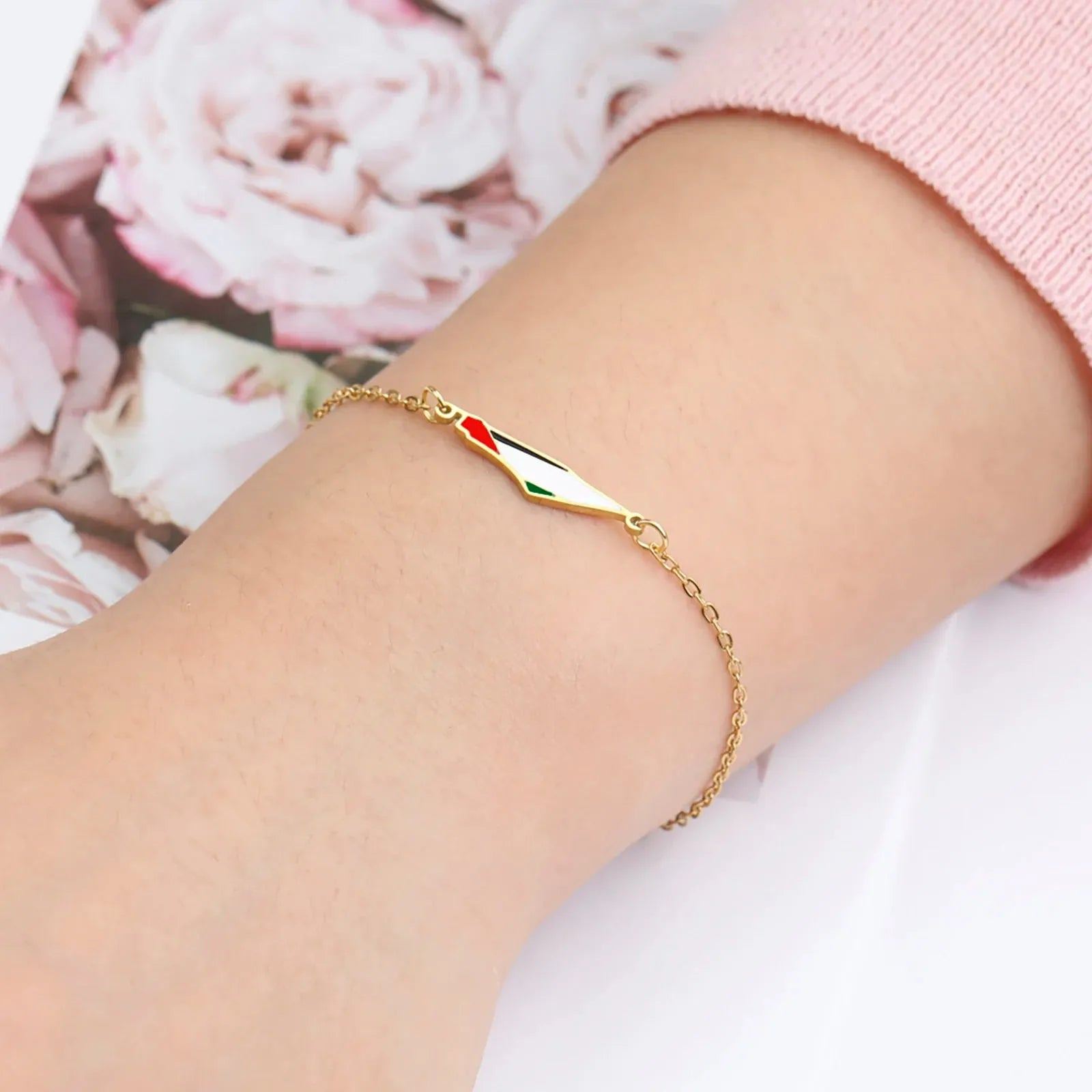 Enamel Palestine Map Charm Bracelets for Women Men Stainless Steel Gold Color Hand Bracelet Country Geography Jewelry Wholesale
