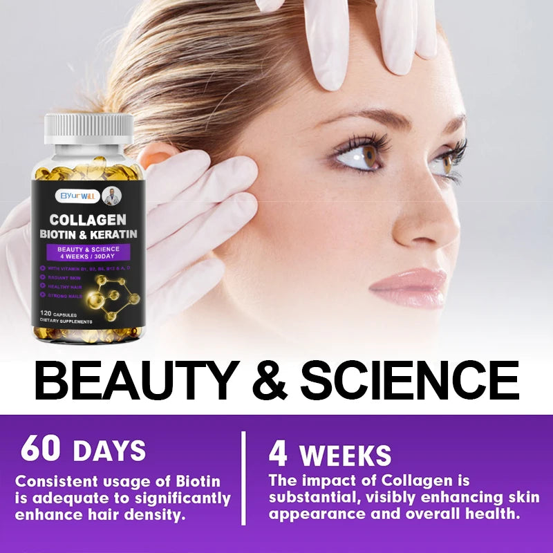 ByurWill Biotin Collagen Supplement Biotin for Hair Growth Strong Hair Dry Hair Follicle Repair Skin Adult 4 weeks Change Beauty