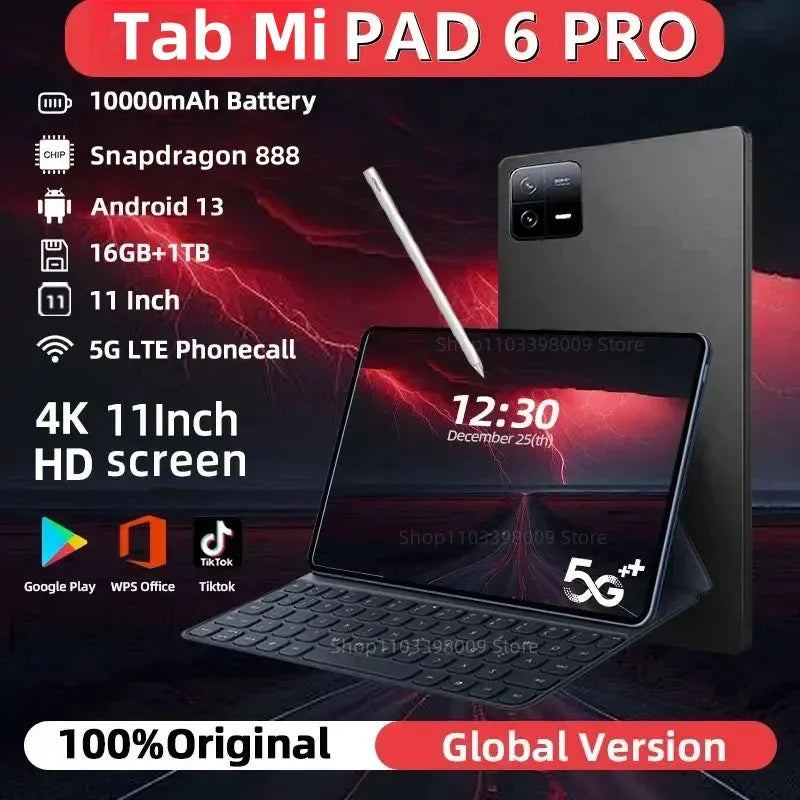 2024 Original Global Version HD 4K Pad 6 Pro Snapdragon 888 11inch Tablets PC 16GB+1TB Android 13 10000mAh 5G Dual SIM WIFI Tab