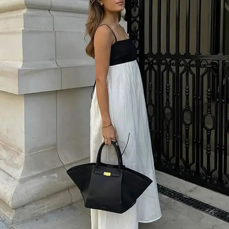 Women Elegants Ling Maxi Dress Fashion Black Patchwork White Backless Sleeveless Vestidos 2024 Summer Lady Beach Vacation Robes