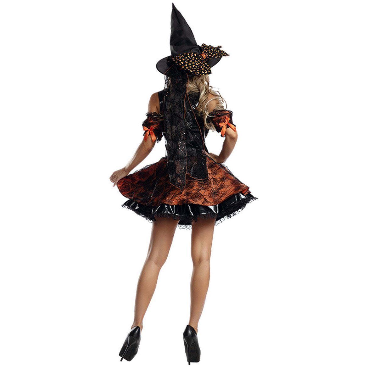 Witch Costume Women Halloween Cosplay Fancy Dress Hat Carnival Festival Outfit Party Performance Clothes Nightclub Rave Wear