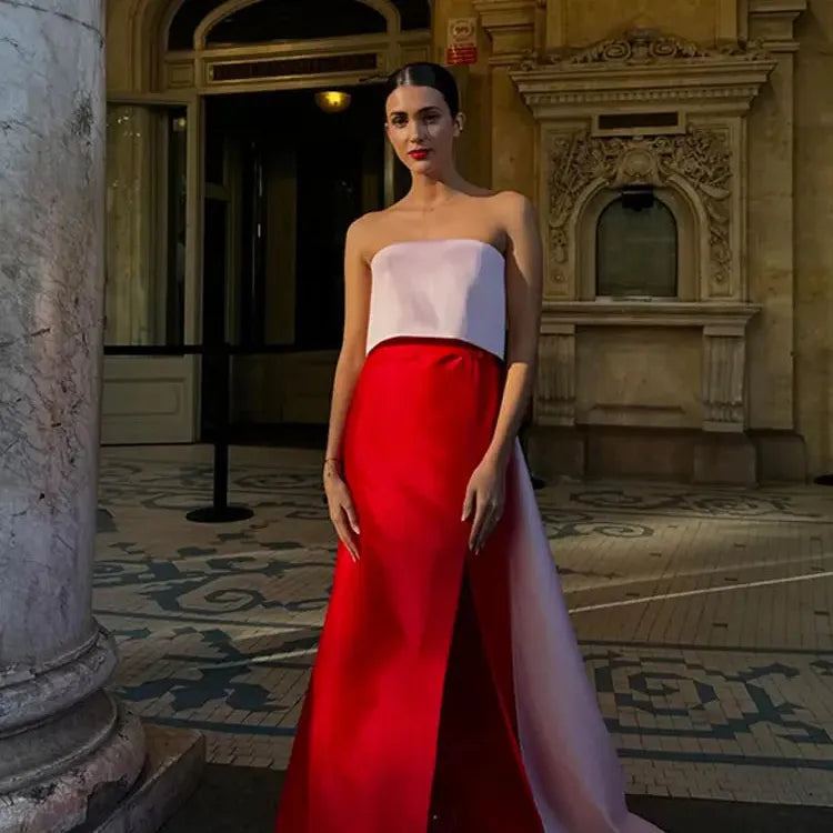 Women Elegant Long Dress Fashion Off Shoulder Strapless Sleeveless Splited Robe 2024 Chic Lady Evening Party Gown Vestidoes