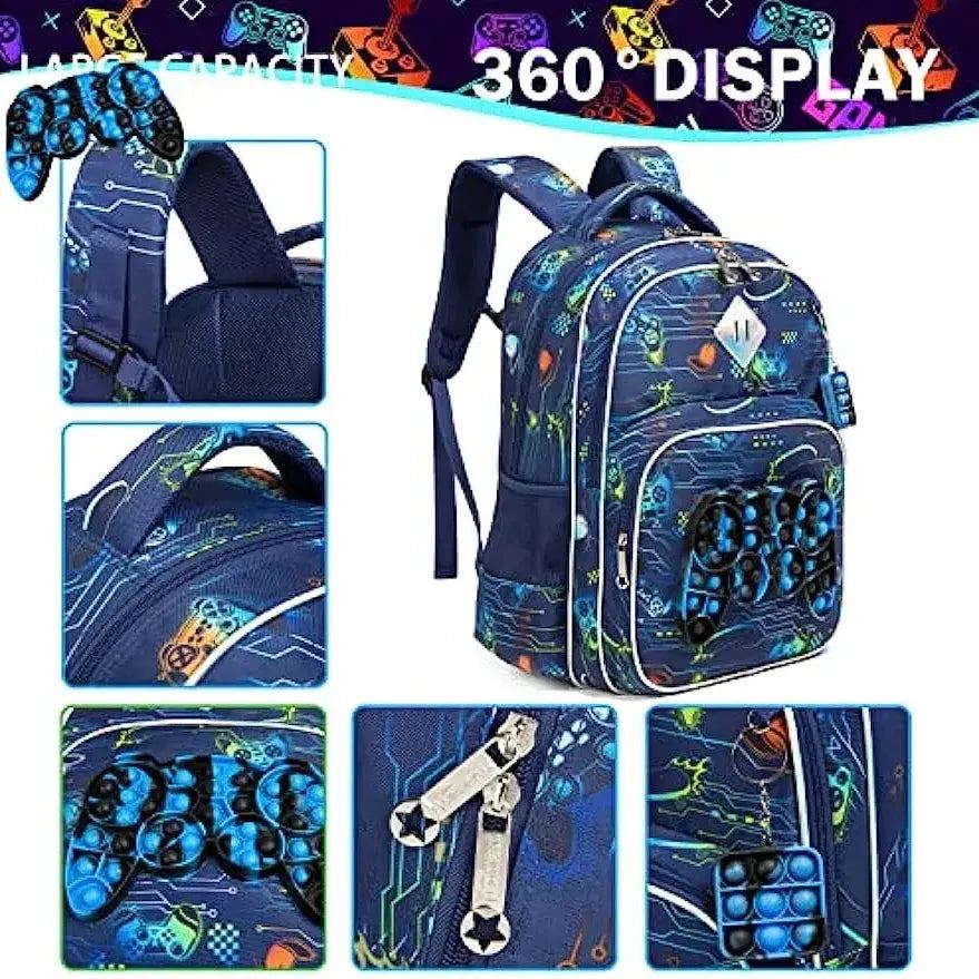 Backpack for Boys School Bag with Lunch Box for Elementary Kindergarten Kids Backpack Set for Boys School Backpack