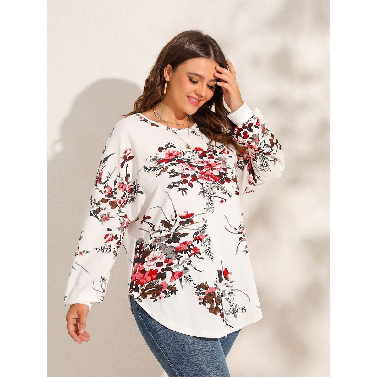 Plus Size Women Blouse 2023 New Floral Print Criss Cross Back Blouses Curved Hem Top Elegant Women's Clothing - Jointcorp