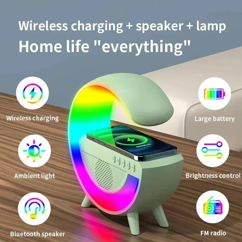 Multifunction Wireless Charger Pad Stand Speaker RGB TF Night Light 15W Fast Charging Station for iPhone Samsung Xiaomi Huawei
