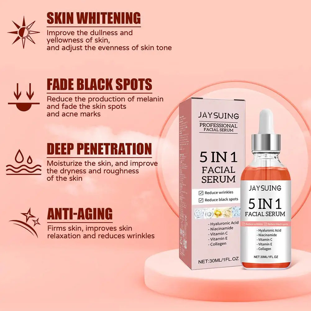 1pcs 30ml 5 In 1 Face Serum Moisturizing Hyaluronic Acid Vitamin C Facial Serum smoothing Brightening Skin Care