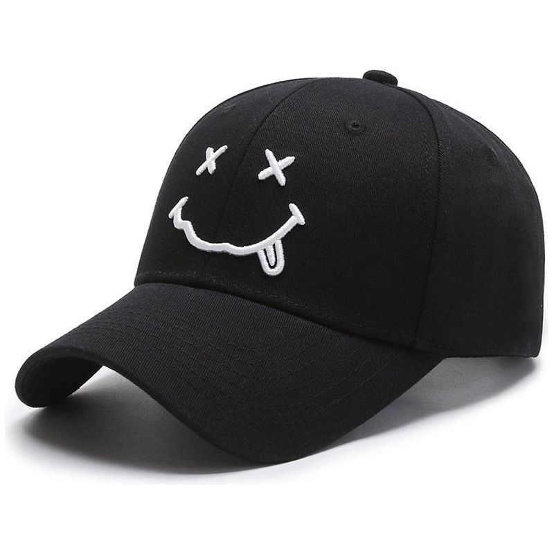 Smile Face Embroidery Baseball Caps Kpop Black Cotton Adjustable Snapback - Jointcorp