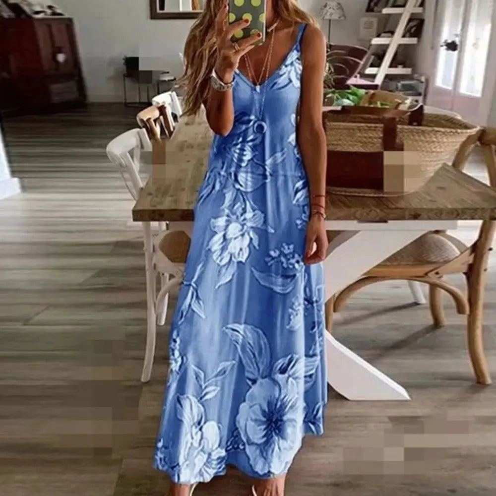 Jocoo Jolee Elegnat Strap V Neck Slim Long Dress Sexy Sleeveless Floral Print Boho Dress 2024 Summer Sexy Sundress Oversized
