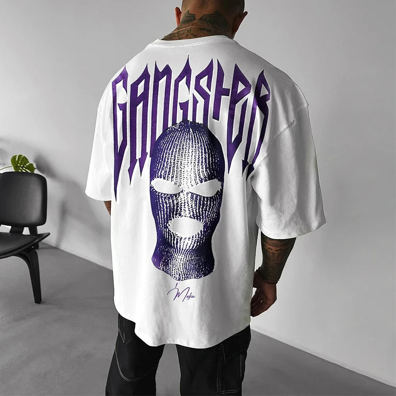 Gangster Printing Mens T-shirts 2025 Spring Summer Casual Short Sleeve O Neck Loose Tees For Men Clothes Streetwear Fashion Tops