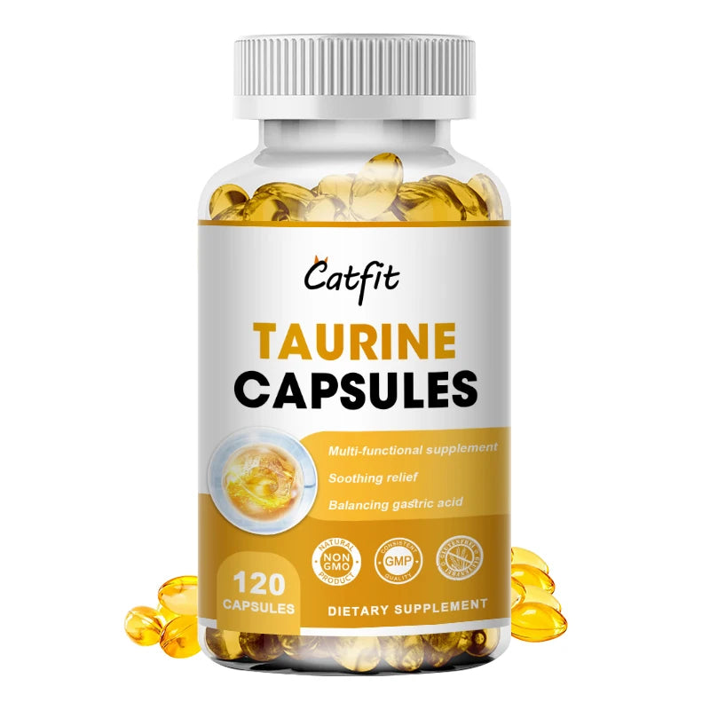 Catfit Taurine Capsules Retina Reproductive Immune&Nervous System Health Regulate Heart Rhythm Blood Sugar&Lipids Magnesium
