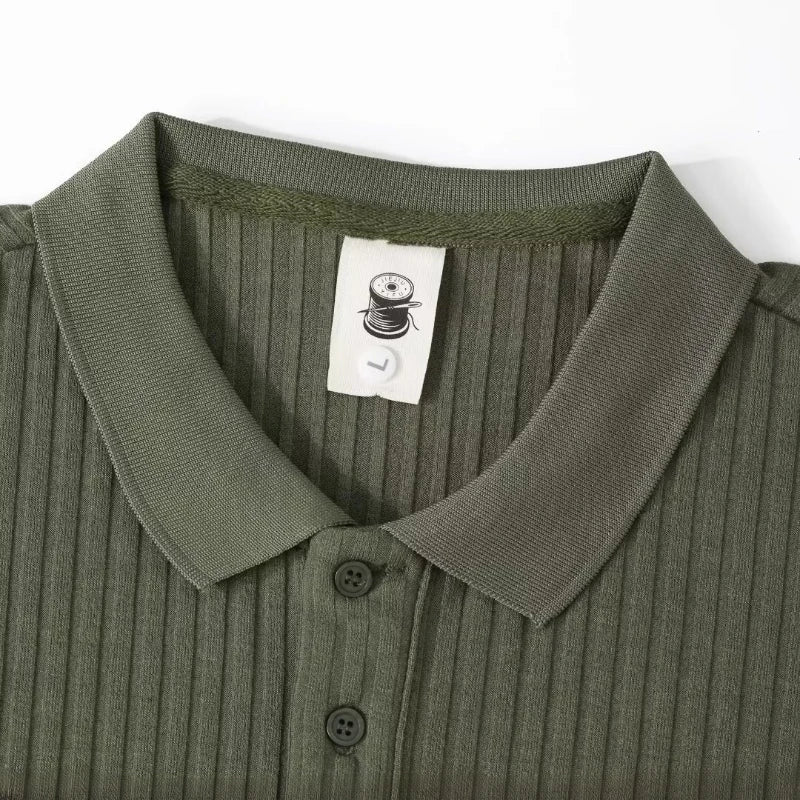Summer Men's Clothing Retro Knit Lapel Striped Polo Shirt Solid Color Short Sleeve Fashion Simple Casual Male Tops Size M-2XL