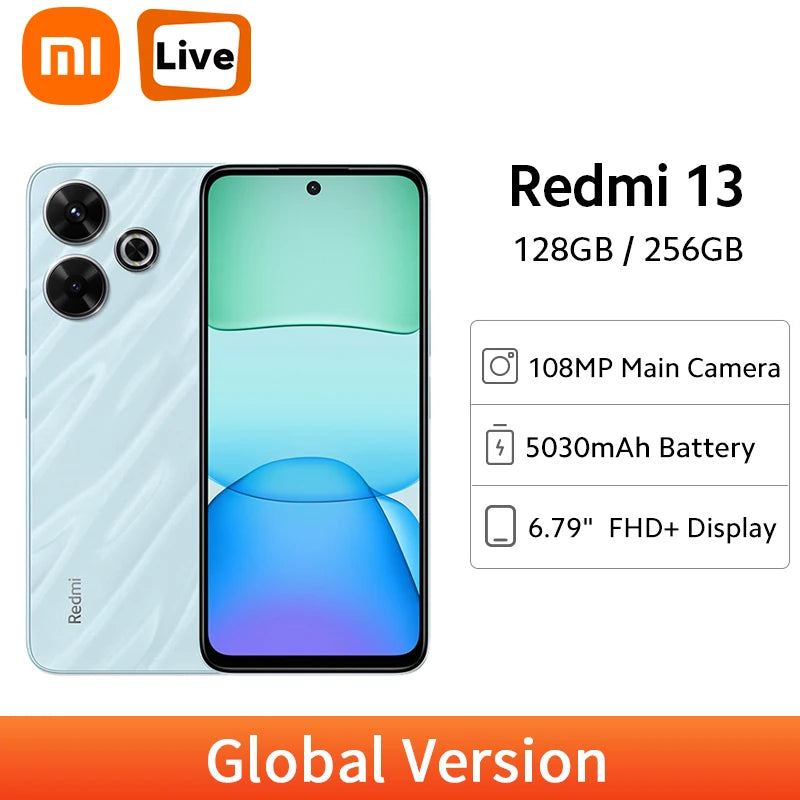 Global Version Xiaomi Redmi 13 Smartphone 108MP Main Camera 5030mAh Battery MTK Helio G91-Ultra 6.79“ Display 33W Fast Charging