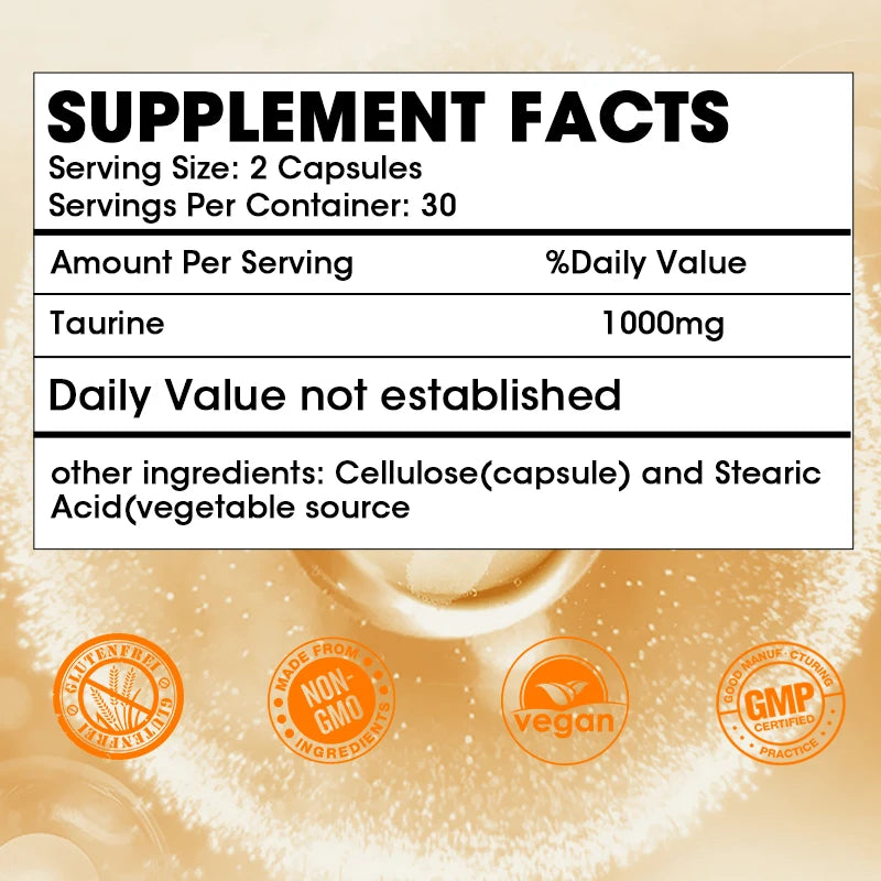 Catfit Taurine Capsules Retina Reproductive Immune&Nervous System Health Regulate Heart Rhythm Blood Sugar&Lipids Magnesium