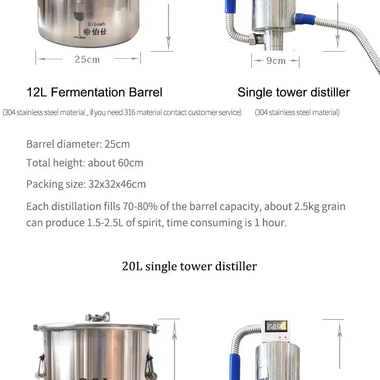 20L Moonshine Distillation Equipment Vodka Making Machine Distiller Alcohol Brewing Grape Wine Make at Home Distillatory Liquor
