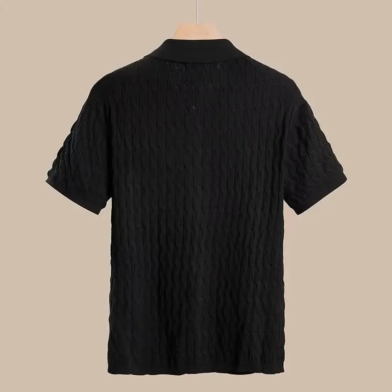 2023 New Fashion Knit Polo Shirts Men Korean Style Slim Fit Solid Short Sleeve Top Summer Trend Premium Polos Tshitrt For Mens
