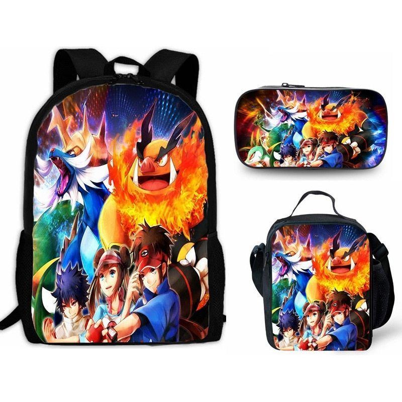 Cartoon Pikachou Schoolbag Backpack Lunch Bag Shoulder Bag Pencil Case Gift for Kids Students - Jointcorp