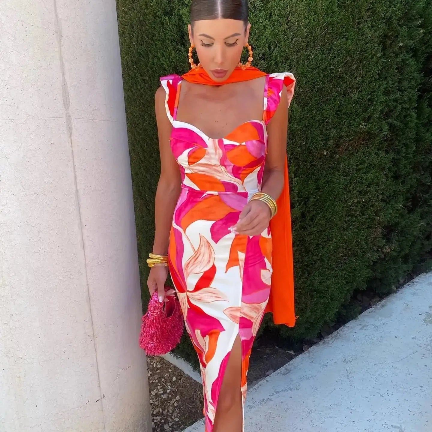 Summer Printed Women Backless Printed Strap Dress Eleagnt Sleeveless Splited Bodycon Dresses Female Streetwear Fashion Vestidos