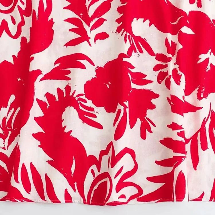 Fashion Red Print Halter Midi Dress Women Slim Off Shoulder Backless Vestidos 2024 New Casual Female Beach Maxi Dresses