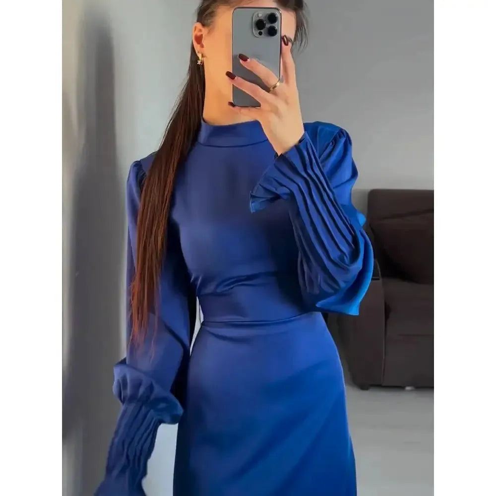 Spring Eid Muslim Dress Women Abaya Slim Fit Petal Sleeve Satin Morocco Party Dresses Ramadan Islam Dubai Arab Long Robe 2024