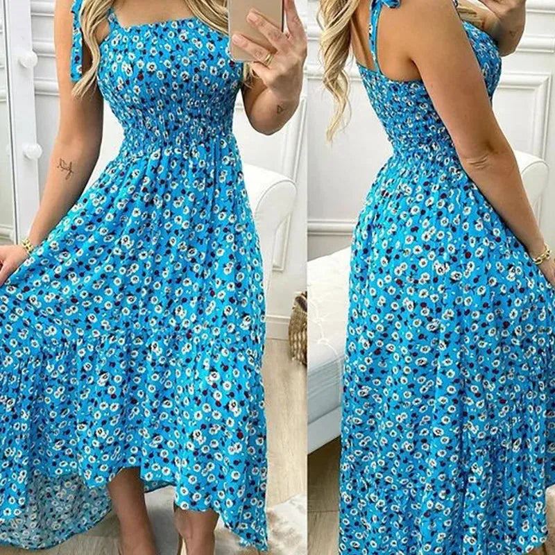 Summer Women's 2022 new irregular strapless halter sleeveless long dress Sling Patchwork Print Irregular Tube Top Dress