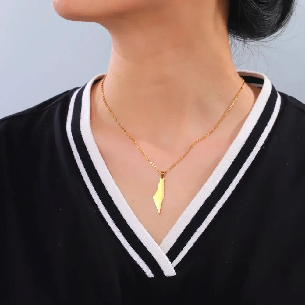 Unift Palestine Map Necklaces Stainless Steel Pendant Neck Chain Ethnic Memorial Amulet Country Map Jewelry Women Men Trendy