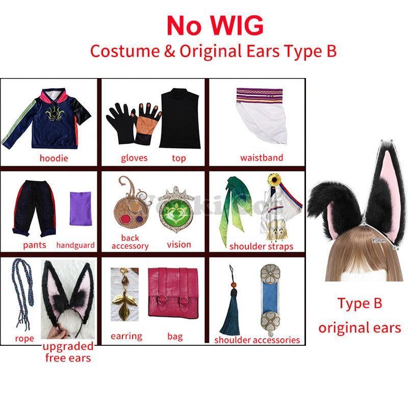 Game Genshin Impact Tighnari Cosplay Costume Wig Hair Genshin Tighnari Tail Costumes with Ears Accessories