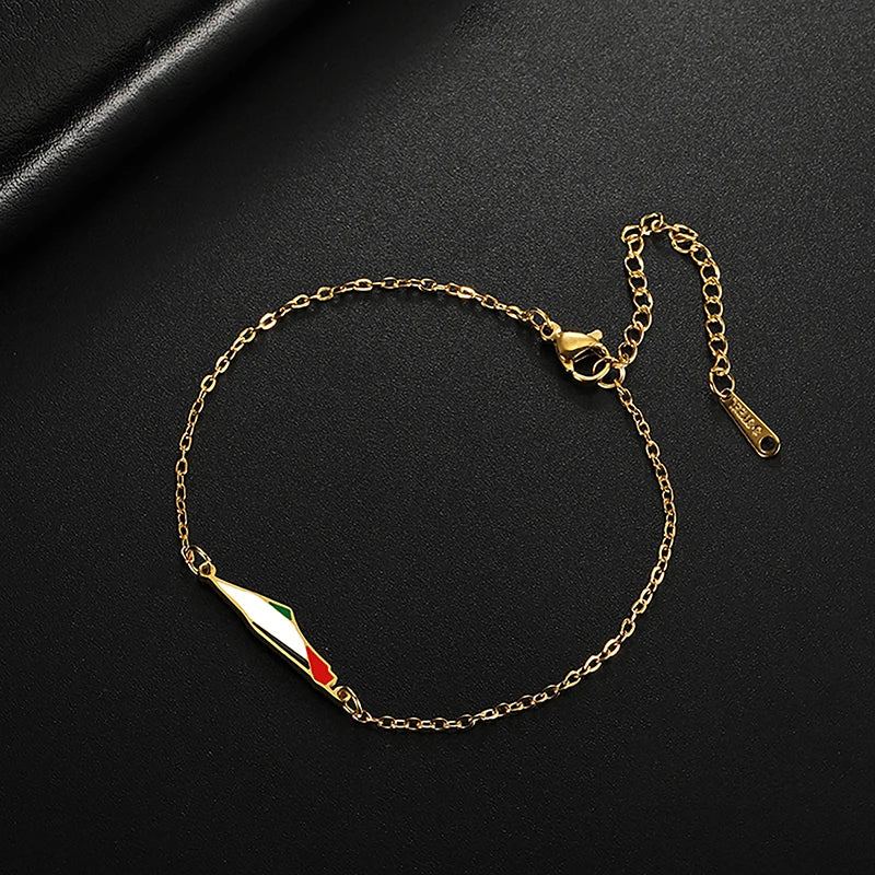 Enamel Palestine Map Charm Bracelet Double Layer Bead Chain For Women Men Gold Color Hand Bracelet Country Geography Jewelry