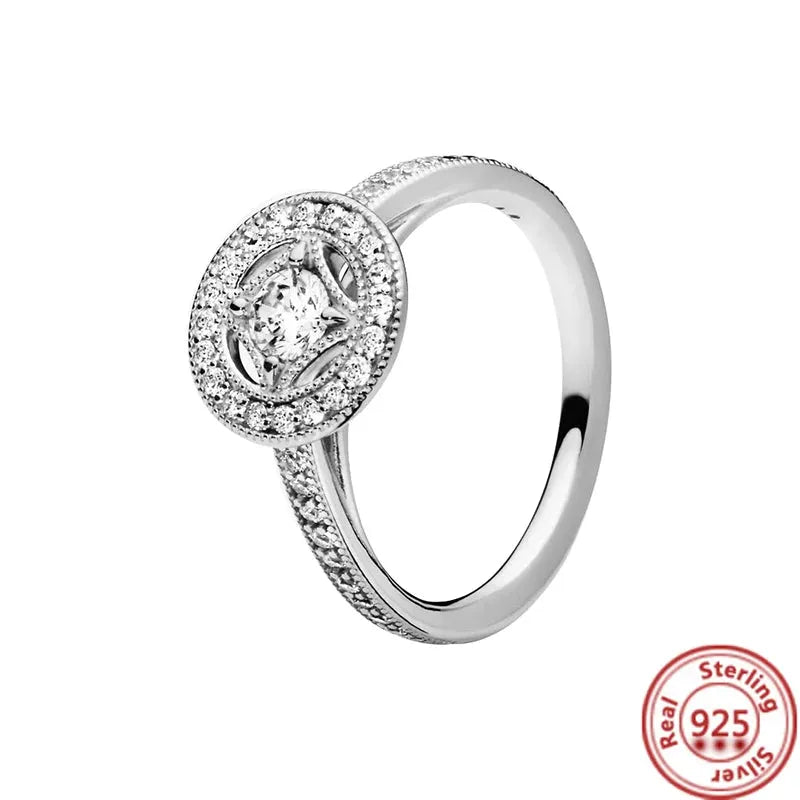 Silver Crown Heart Flower Wing Clear Zircon Rings for Women