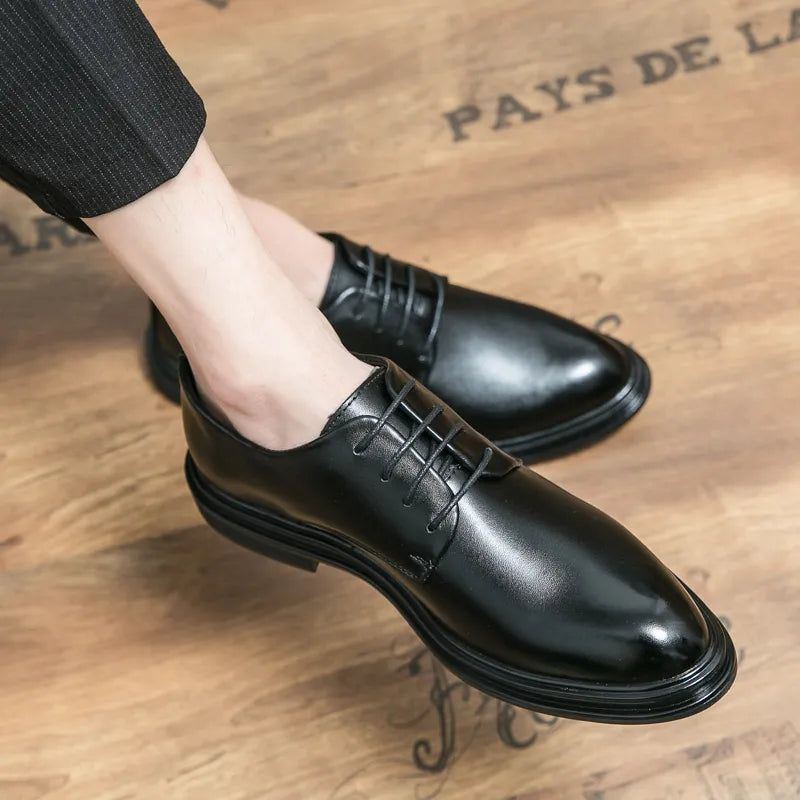 Men's Dress Shoes Leather Fashion Derby Shoes Classic Casual Business Wedding Footwear Lace-up British Style Male Formal Shoe