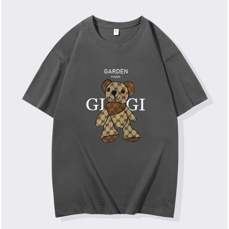 Summer Men's Little Bear Printed T-shirt 100% Cotton T-shirt Men's and Women's Casual Street Round Neck Large Top - Jointcorp