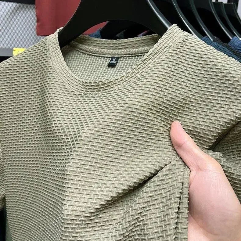 2024 New Bamboo Node Mesh Ice Silk Short Sleeves Men's Round Neck T-Shirt Trendy Brand Base Layer Summer Top Clothing