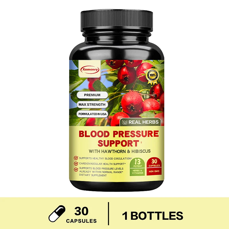 Blood Pressure Support - with Hawthorn & Hibiscus - Supports Cardiovascular Health and Promotes Blood Circulation