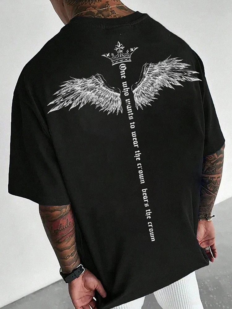 2024 Summer New Casual O Neck Cotton Tees Men Vintage Gothic Printed T Shirts For Men Harajuku Short Sleeve Pullover Tops Male