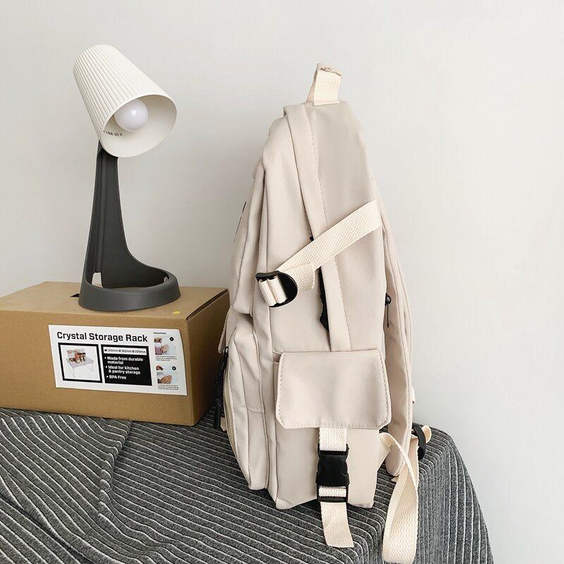 Multi-pocket Universal Male And Female Nylon Large-capacity Solid Color Schoolbag Insert Buckle Laptop Backpack