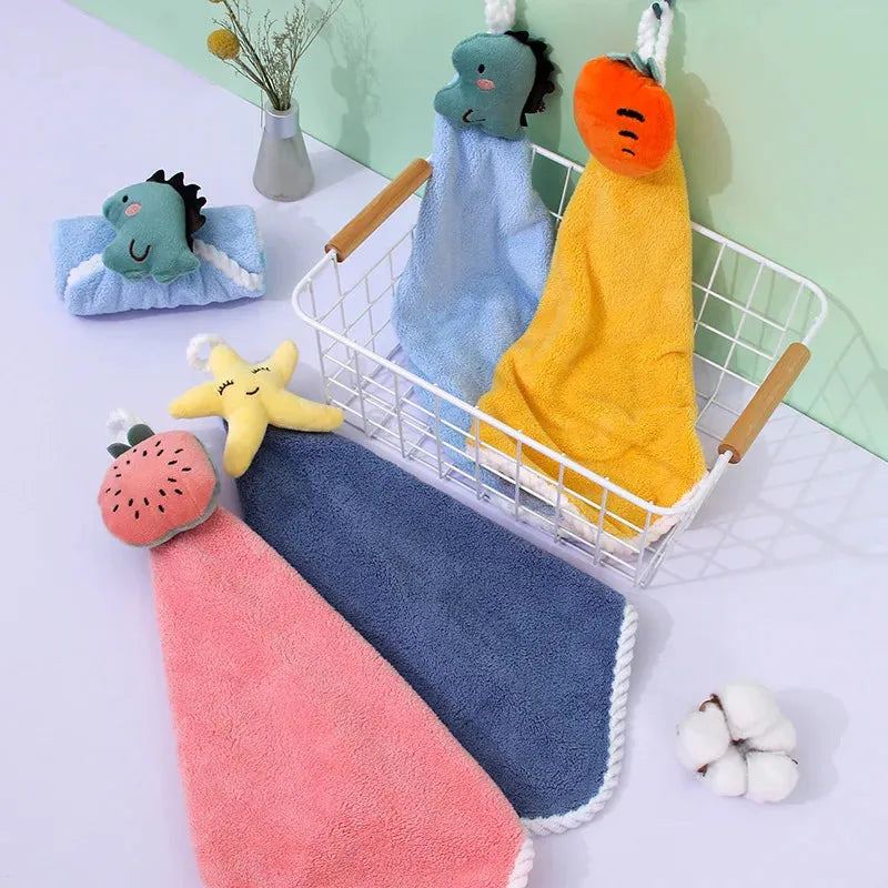 Cute Cartoon Dinosaur Towel for Child Coral Fleece Hangable Thicken Towel Absorbent Hand Towels Cleaning Cloth Rag Handkerchie