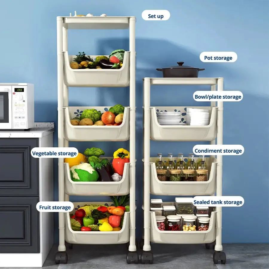 Kitchen Storage Rack Floor Mounted Multilayer Fruit And Vegetable Basket Household Removable Snack Toy Storage Artifact