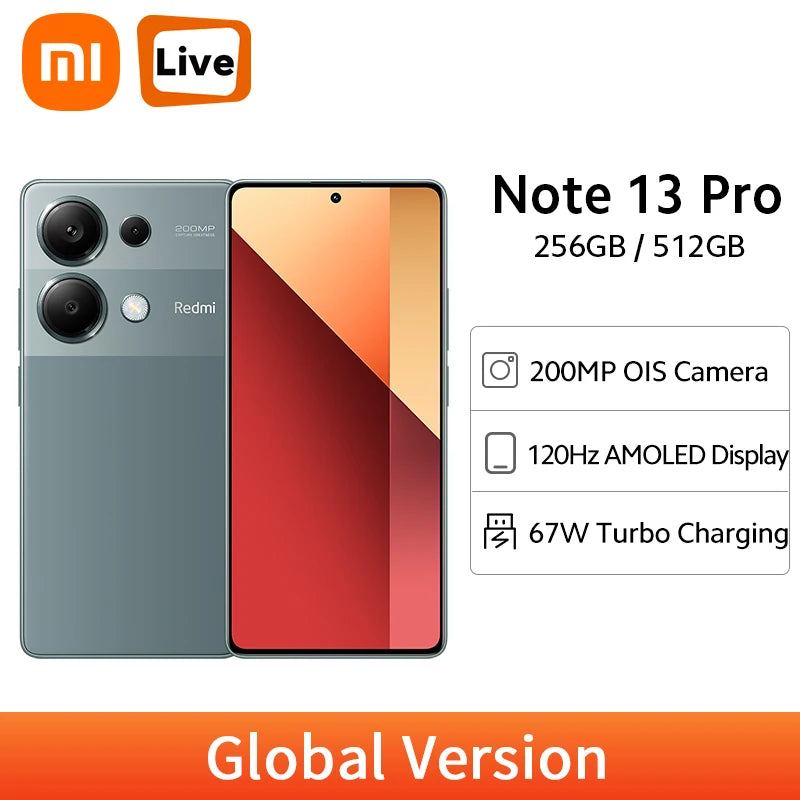 Global Version Xiaomi Redmi Note 13 Pro 4G Smartphone 200MP OIS Camera 120Hz AMOLED Display 5000mAh 67W Turbo Charging MIUI 14