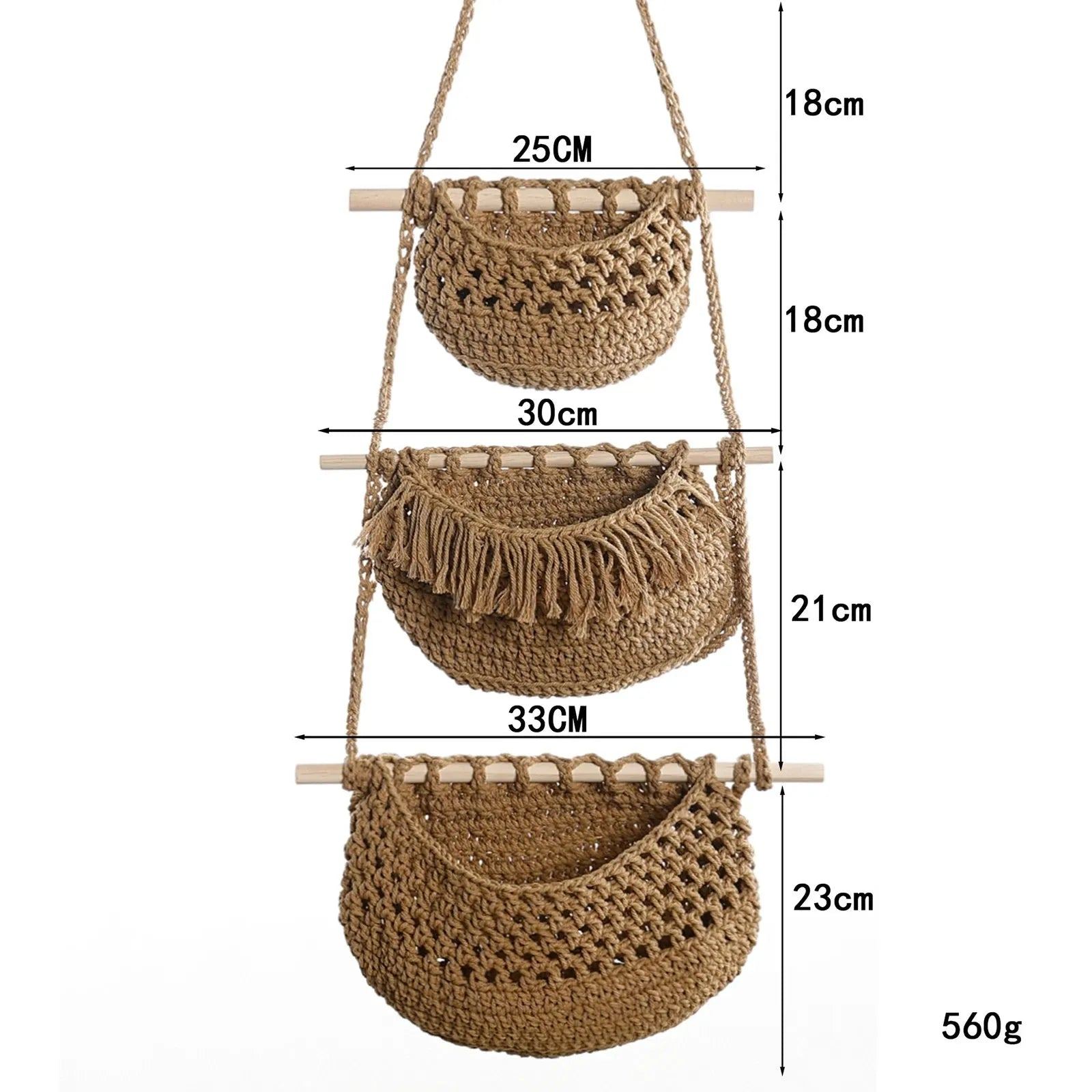 Hanging Fruit Baskets Multipurpose Boho Decor Handwoven Indoor Planter Holder for Organizing Onion Vegetables Potato Kitchen