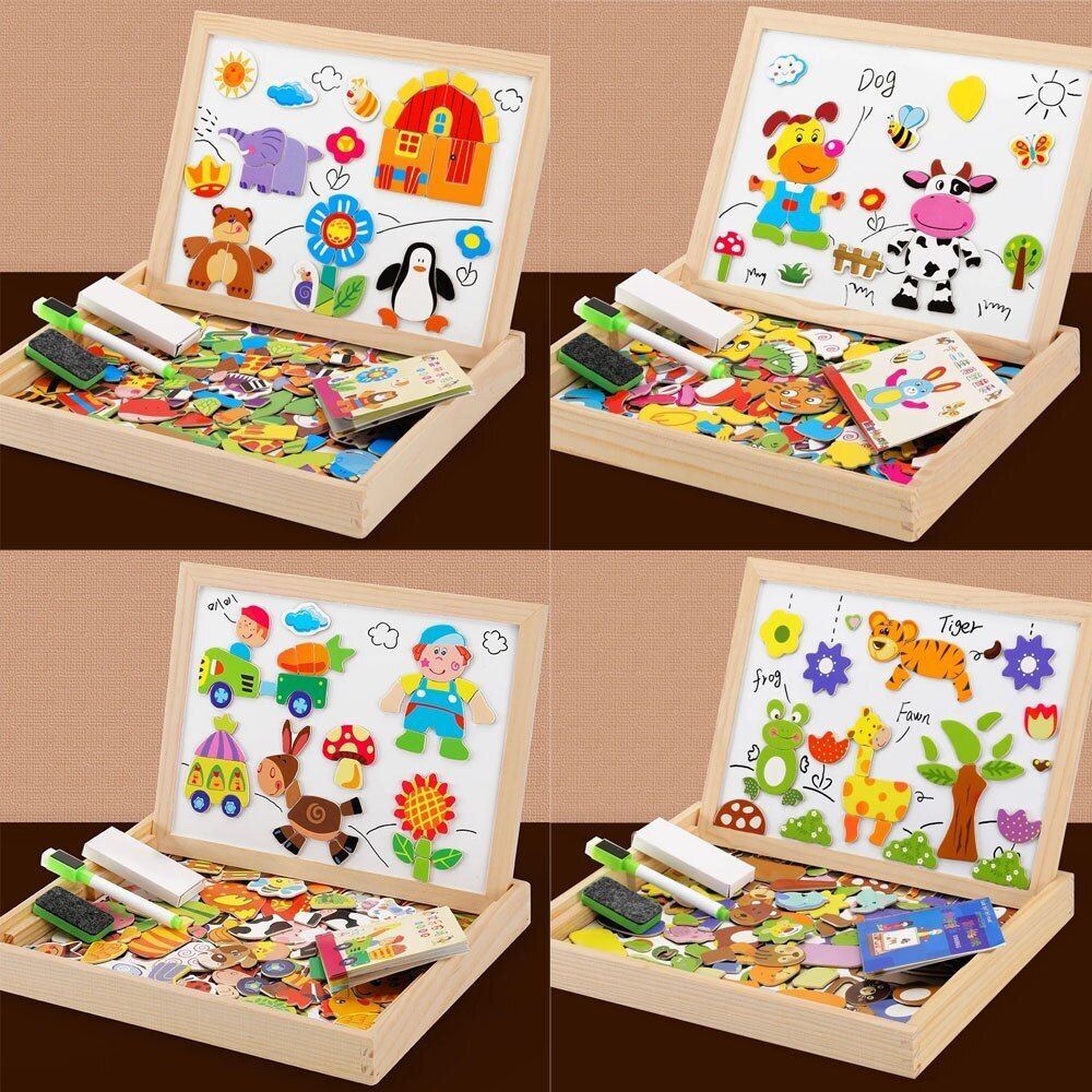 Wooden Multifunction Children Animal Puzzle Writing Magnetic Drawing Board Blackboard Learning Education Parent Child Toys