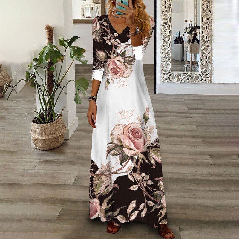 Women Loose Vintage Fashion Ruffles Befree Dress Casual Evering Party Elegant Maxi Dresses - Jointcorp