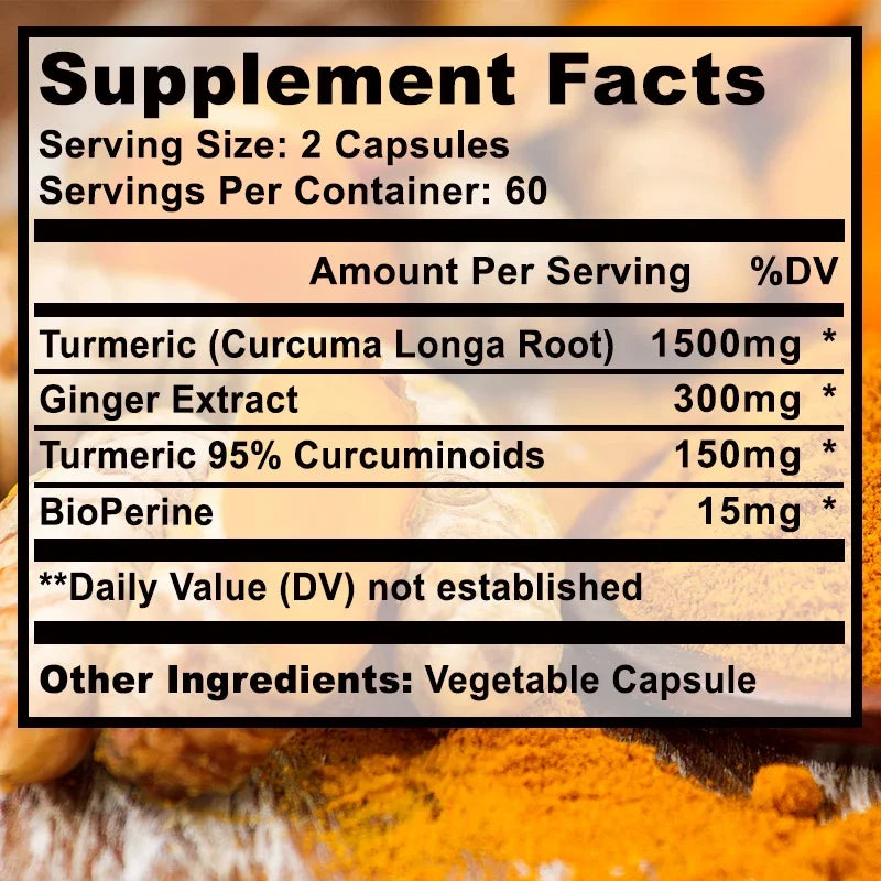 High Quality Turmeric Curcumin Capsules - with 95% Curcuminoids - Joint, Brain Cognitive & Digestive Health, Antioxidant