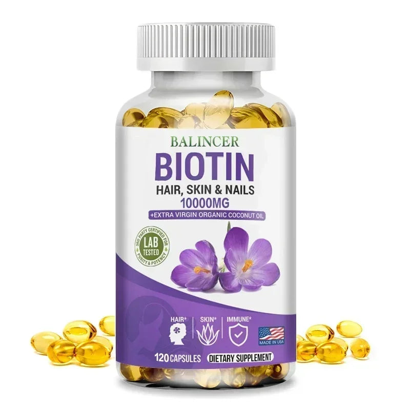 Biotin 10000 mcg - Hair Growth Supplement - Helps Nails and Skin, Immunity, Suitable for Men and Women