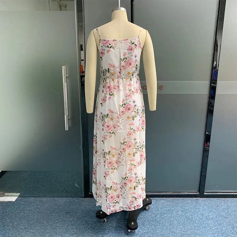 Women Maxi Dress Summer Chic V Neck Sleeveless