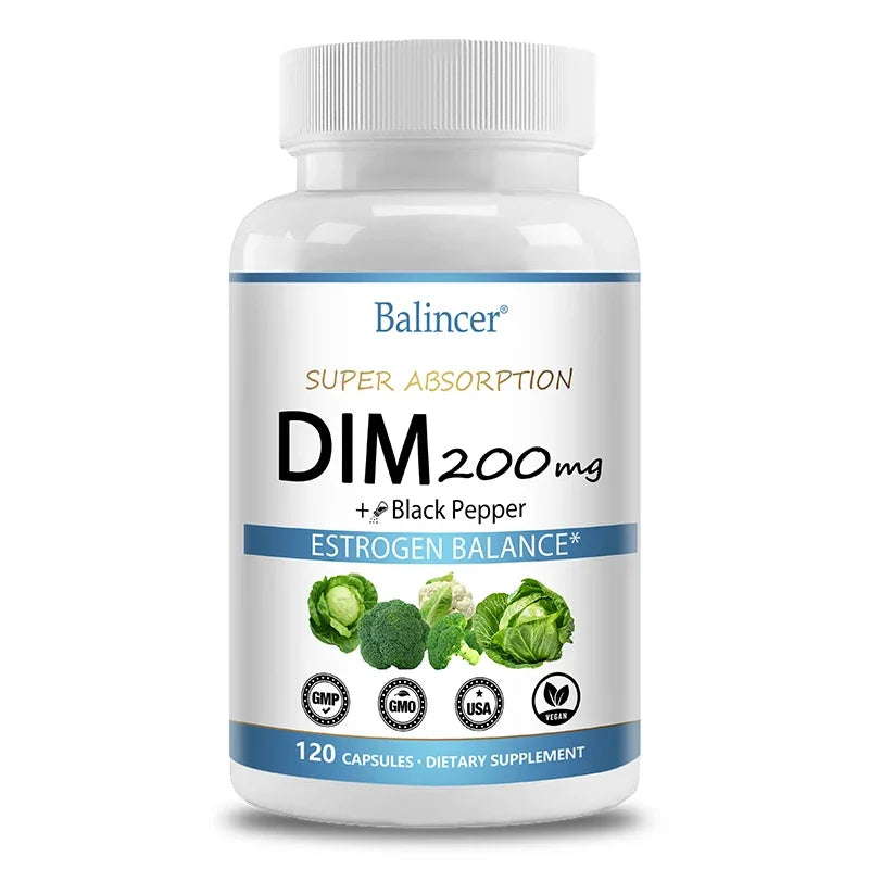 DIM Supplement 200mg Diindolylmethane - Maintains Hormonal Balance with Estrogen for Menopause and Mid-life